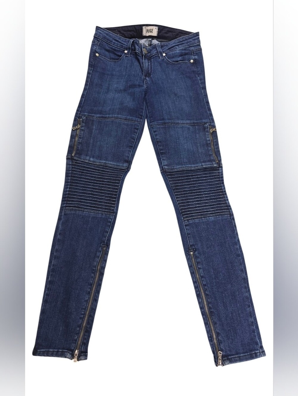 Paige Women’s Size 26 Moto Skinny Jeans Dark Wash Zipper Detail Biker Denim